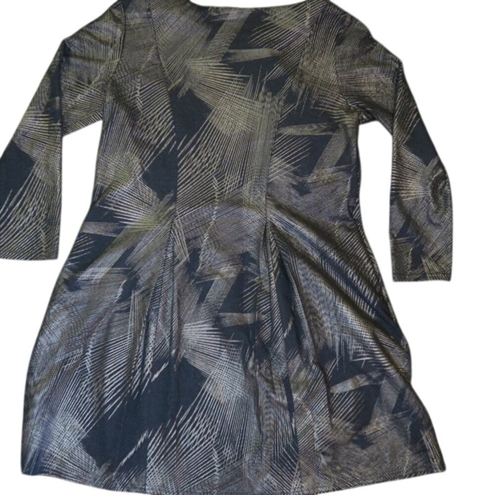 Boutique NWT NICHE Brass Palm Long Sleeve Dress SZ Lg gold black Nilgun Derman